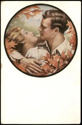 Ansichtskarte  Liebespaar im Herbstlaub - Im Paradiese 1915