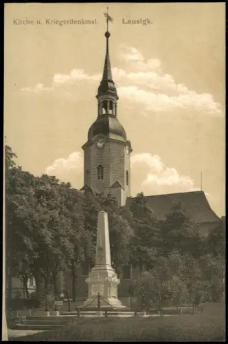 Ansichtskarte Bad Lausick Lausigk Kirche u. Kriegerdenkmal. 1912