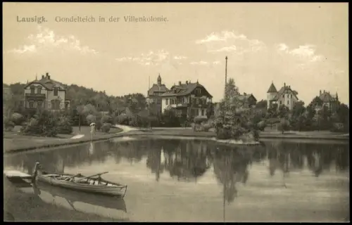 Ansichtskarte Bad Lausick Lausigk Gondelteich in der Villenkolonie. 1912