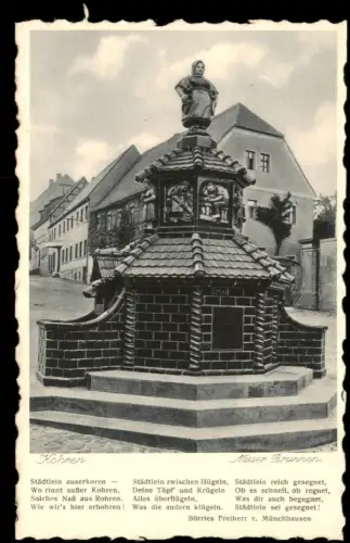 Ansichtskarte Kohren-Sahlis Neuer Brunnen mit Gedicht 1928