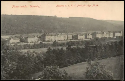 Ansichtskarte Pirna Kaserne d. 5. K. S. Feld-Art.-Rgt. No 64. 1912
