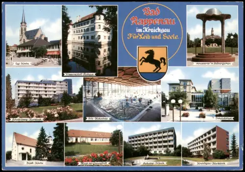 Bad Rappenau Mehrbild-AK mit Wasserschloss Rathaus, Kirche,  1985