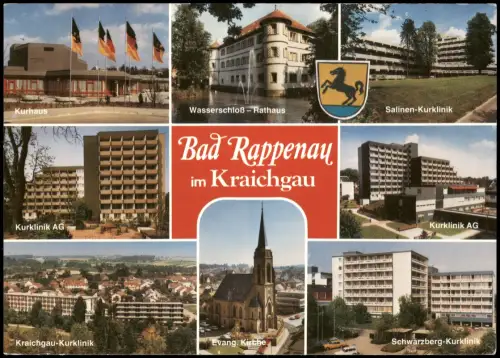 Bad Rappenau Mehrbildkarte u.a. Wasserschloss Rathaus, Kliniken Kirche uvm 1980
