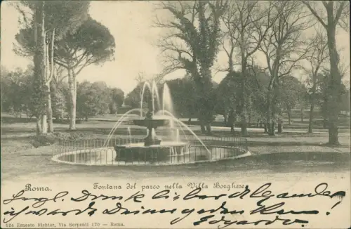 Cartolina Rom Roma Fontana del parco nella Villa Borghese 1907
