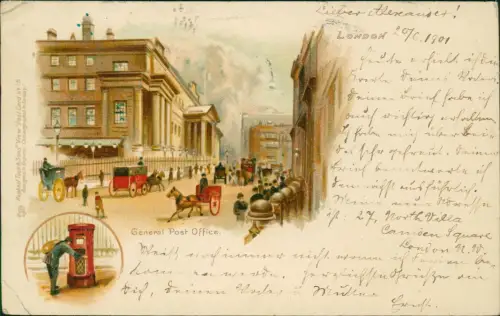Postcard Litho AK London 2 Bild General Posdt Office, Postman 1901
