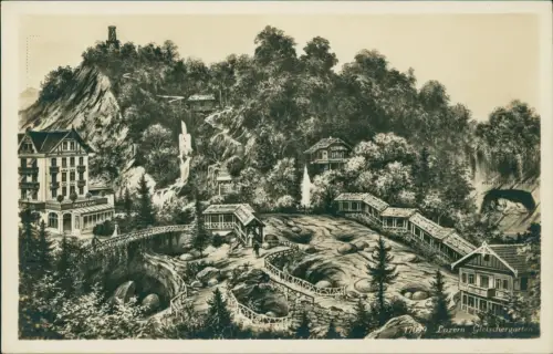 Ansichtskarte Luzern Lucerna Gletschergarten - Künstlerkarte 1929