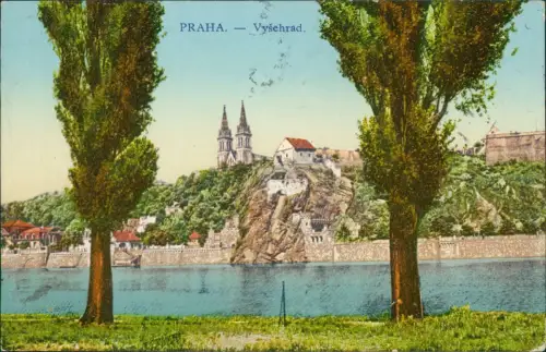 Postcard Wyschehrad-Prag Vyšehrad Praha Stadtblick - Künstlerkarte 1943