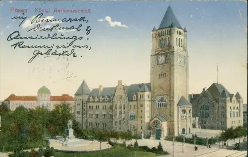 Postcard Posen Poznań Partie am Schloß 1916  Feldpost Festungslazerett Stempel