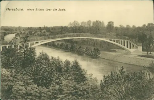 Ansichtskarte Merseburg Neue Brücke über die Saale. 1916
