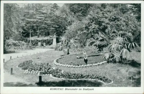 Postcard Komotau Chomutov Blumenuhr im Stadtpark 1939