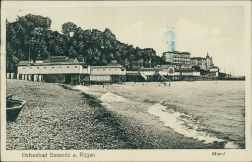 Ansichtskarte Sassnitz Rügen Strand, Anlagen Gebäude 1929