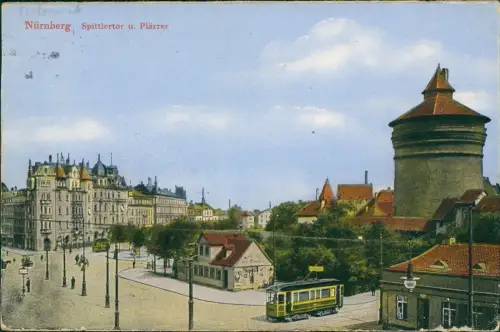 Ansichtskarte Nürnberg Spittlertor u. Plärrer - Straßenbahn 1934