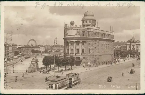 Ansichtskarte Wien Urania Straße im Hintergrund Prater-Riesenrad 1928