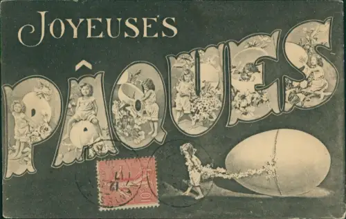 Ansichtskarte  Ostern Easter Paques Kinder in Riesenbuchstaben 1912