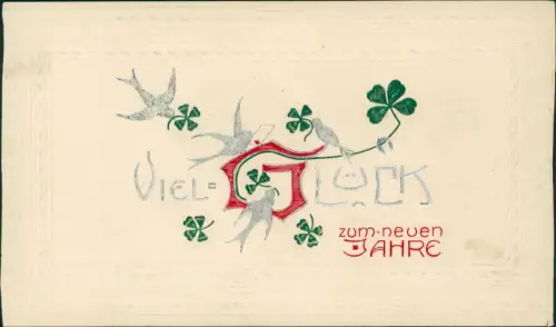 Neujahr Sylvester New Year Schwalben Glücksklee 1912 Silberprägung