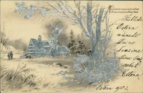 Ansichtskarte  Winterlandschaft Prägekarte 1903 Silberprägung