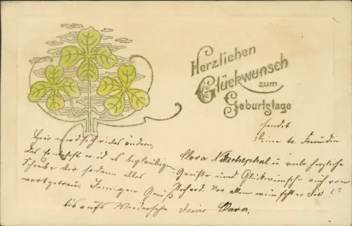 Ansichtskarte  Geburtstag Birthday Kleeblätter Glücksklee Jugendstil 1907