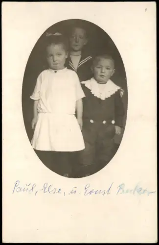 Atelieraufnahme von drei Kindern, Paul, Else, Ernst Becker 1918 Privatfoto
