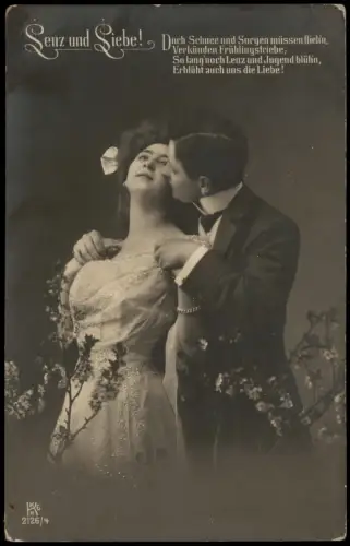 Romantisches Liebespaar mit Frühlingsgedicht: Lenz und Liebe 1915