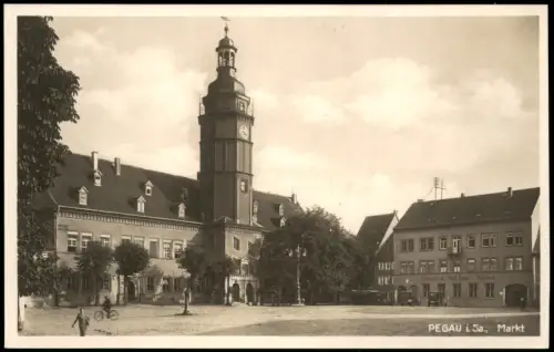 Ansichtskarte Pegau Marktplatz mit Sparkasse - Stadtbank 1928