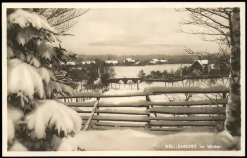 Grillenburg-Tharandt Blick auf Stadt und Brücke im Winter Fotokarte 1928