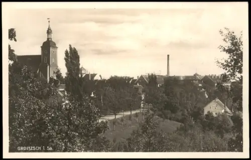 Ansichtskarte Groitzsch Straßenpartie an der Kirche 1928  b. Leipzig