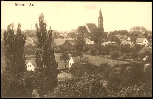 Ansichtskarte Dahlen Ortspartie mit Kirche 1928