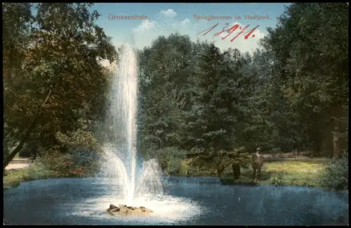 Ansichtskarte Großenhain Springbrunnen im Stadtpark. 1912