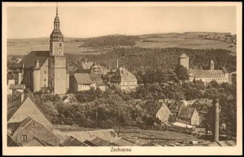 Ansichtskarte Zschopau Totale mit Kirche 1928