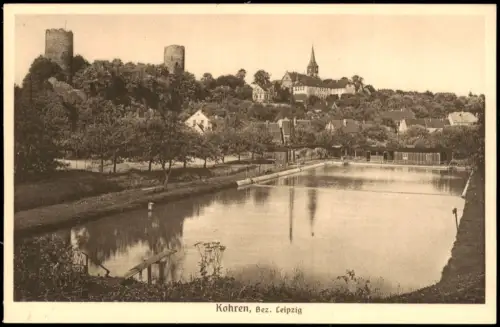 Ansichtskarte Kohren-Sahlis Stadt und Schwimmbad 1928