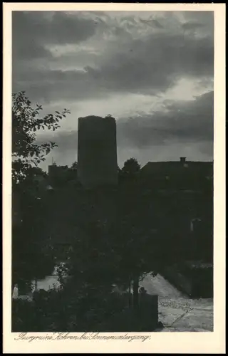 Gnandstein-Kohren-Sahlis Burgruine bei Sonnenuntergang Stimmungsbild 1928