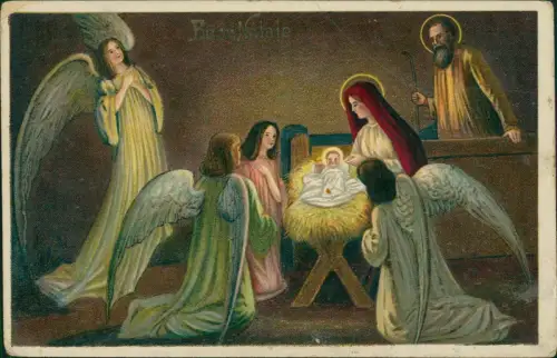 Ansichtskarte  Weihnachten Christmas Engel vor Grippe mit Jesuskind 1914