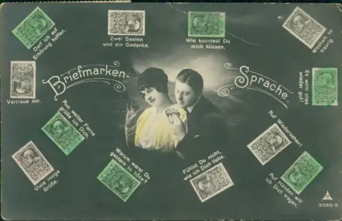 Ansichtskarte  Briefmarken Sprache Liebespaar Österreich Briefmarken 1913