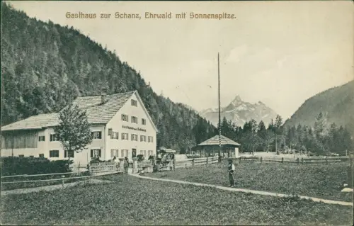 Ansichtskarte Ehrwald Gasthaus zur Schanz Sonnenspitze. 1913