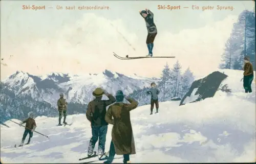 Ansichtskarte .Schweiz Schweiz Alpen Ski-Sport- Un saut extraordinaire. 1907