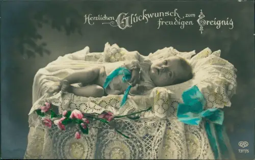 Geburt eines Kindes, freudiges Ereignis Fotokunst coloriert 1912