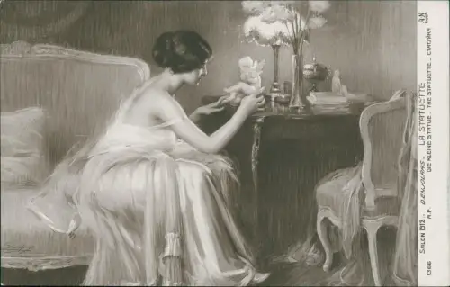 Künstlerkarte Salon de Paris schöne Frau und Engel Fotokunst 1912