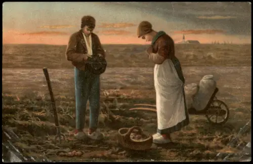 Das Angelusläuten (L'Angélus) von Jean-François Millet, Bauern beim beten 1910