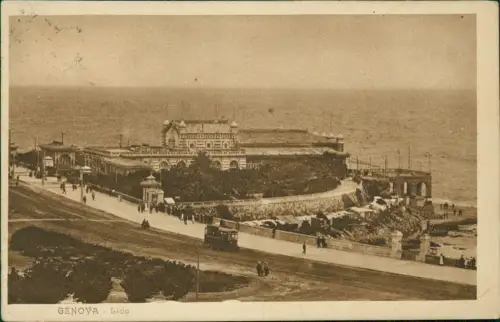 Cartolina Genua Genova (Zena) Lido - Straßenbahn und Restaurant 1925