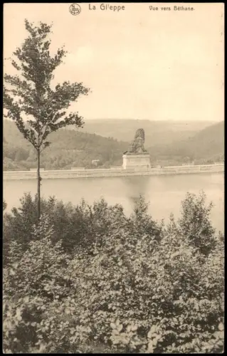 Postkaart Jalhay Galbach Gileppe-Talsperre mit Löwen-Denkmal 1910