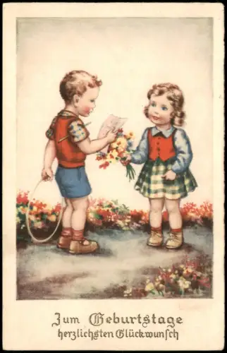 Ansichtskarte  Glückwunschkarte zum Geburtstag mit Kinder-Illustration 1940