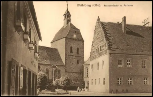 Ansichtskarte Mühlberg/Elbe Miłota Frauenkirche m. Rathaus 1922