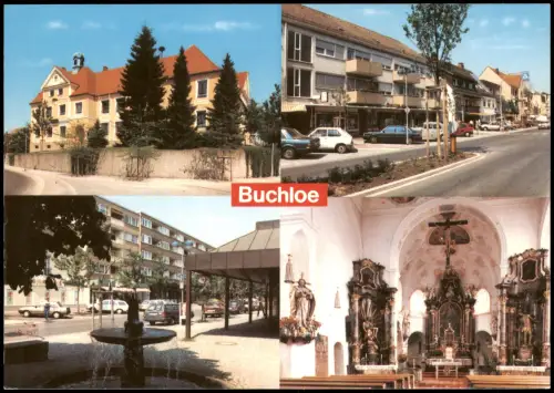 Ansichtskarte Buchloe Mehrbildkarte mit 3 Ortsansichten, Kirche Autos 1975