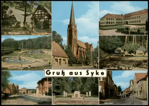 Syke Mehrbildkarte Schwimmbad, Ehrenmal, Hauptstrasse, Schule uvm. 1965
