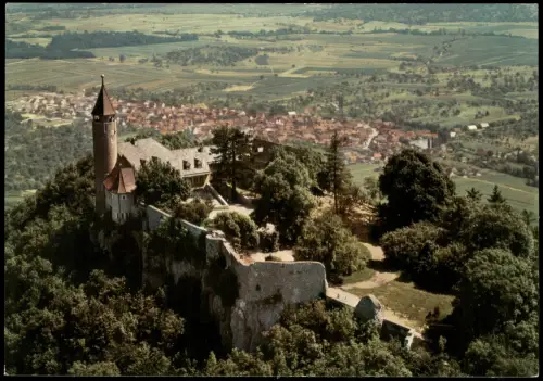 Kirchheim unter Teck Burg Teck v. Flugzeug aus, Luftaufnahme 1970