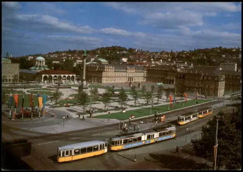 Ansichtskarte Stuttgart Tram Straßenbahn passiert Schloßplatz 1975
