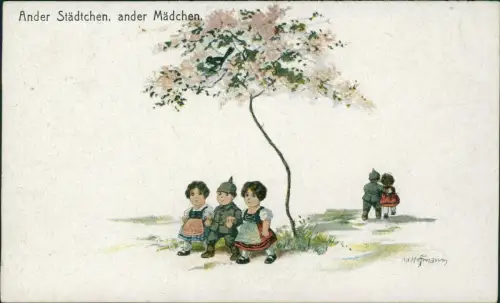 "Ander Städtchen, ander Mädchen" Künstlerkarte mit Kindern 1915