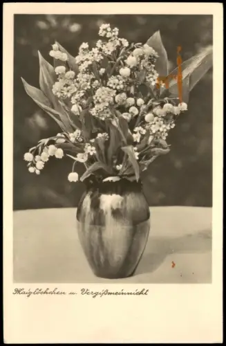 Blumenstrauß Stillleben mit Maiglöckchen und Vergissmeinnicht 1955