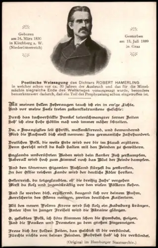 Dichter Robert Hamerling - Poetische Weissagung zum Weltkrieg 1918