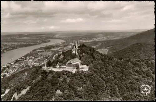 Königswinter Luftaufnahme Drachenfels mit Burgruine und Rheinpanorama 1960